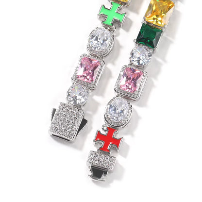 Multi Color Oil Chain Gem Necklace Iced Out 5A+ Colorful Cubic Zircon Luxury Bracelet Necklace Hiphop Jewelry