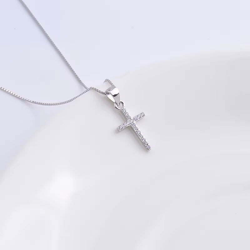 925 Sterling Silver Classic Zircon Tiny Cross Female Pendants Necklaces for Women Mini Long Chain Collar Christ Jewelr