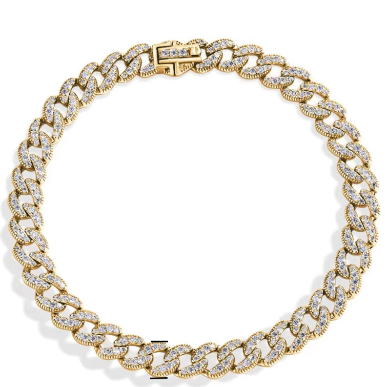 DVVS1 Full Moissanite Cuba Chain for Man Women 925 Sterling Silver 18K Gold Plated Hip Hop Tennis Bracelet Fine Jewelry