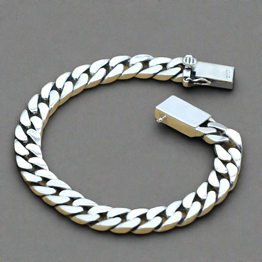 100% S925 Sterling Silver Bracelet 8MM Punk S925 Silver Jewelry Never Fade Carry Certificate Men Women Jewelry Gifts