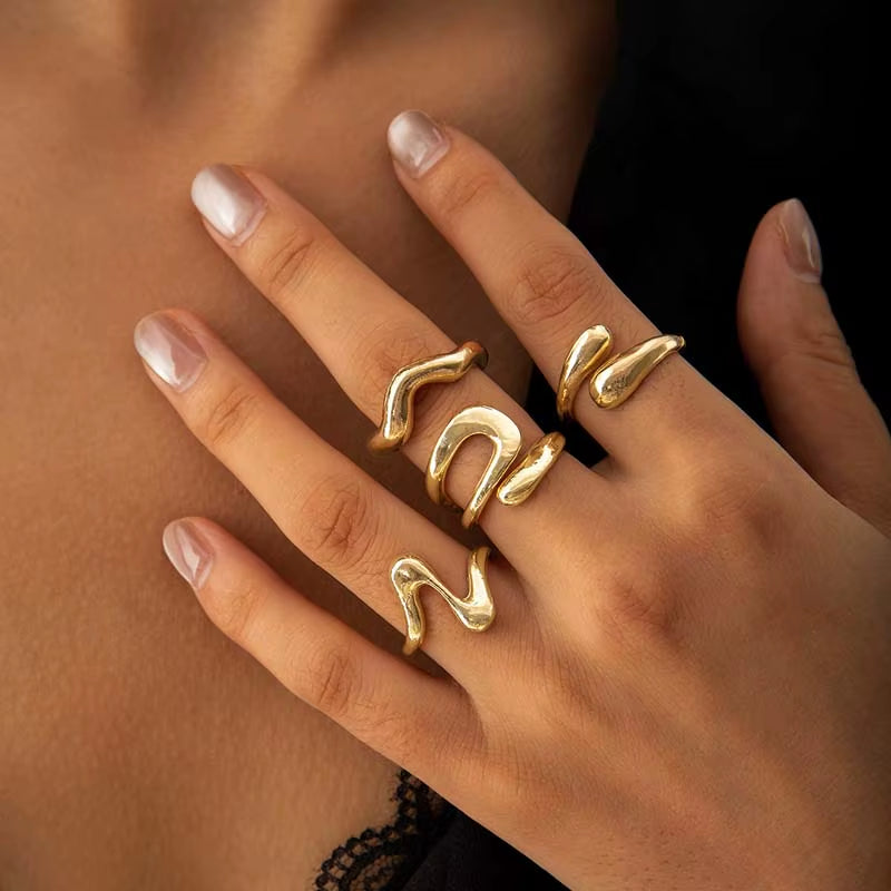 4Pcs/Set Fashion Silver Color Irregular Geometric Open Rings for Women Men Punk Metal Adjustable Knuckle Joint Ring Jewelry