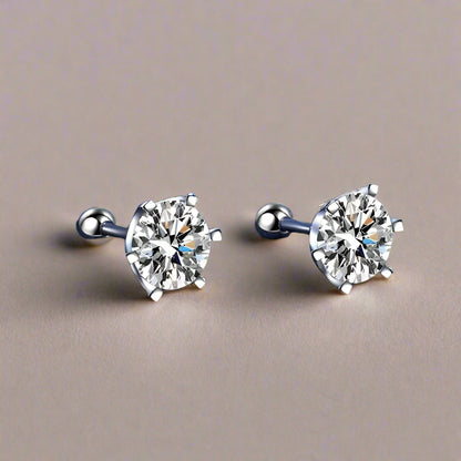 Moissanite Screw Stud Earrings D Color 925 Sterling Silver 6 Prong Diamond Earrings for Women Wedding Fine Jewelry